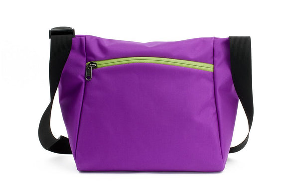 Reverse shot of an Icon in Alphaviolet (bright purple) 525 Ballistic with Wasabi (green) zippers.